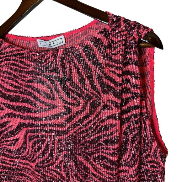 In The Mood For Love Biarritz Sequin Zebra Top Neon Pink ITMFL NEW size XL - Picture 3 of 6